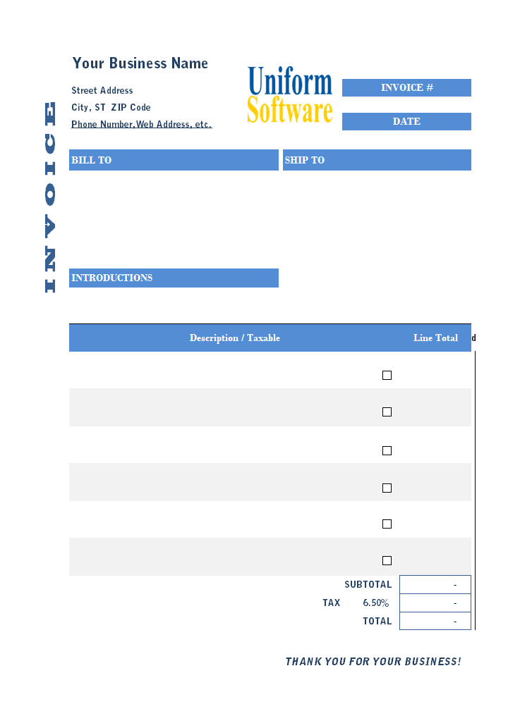 General Purchase Invoice Template (Sales, One Tax)