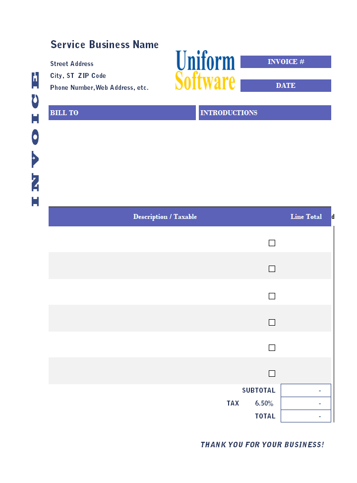 General Purchase Invoice Template (Service, One Tax) (IMFE Edition)