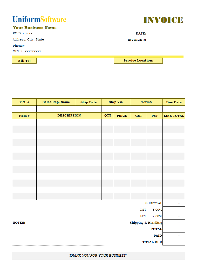 GST and PST Invoice Template (IMFE Edition)