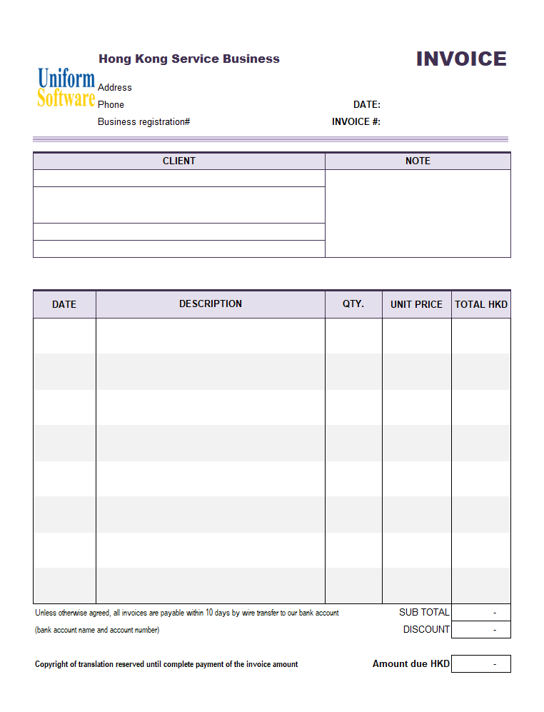 Hong Kong Service Invoice Template (IMFE Edition)