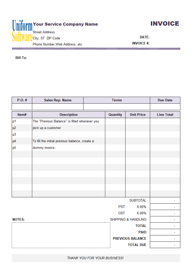 Invoice with Previous Balance (Service) (IMFE Edition)