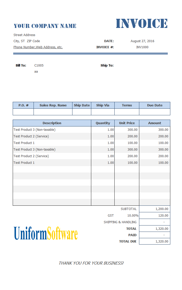 Invoice Template with 4 Columns (IMFE Edition)