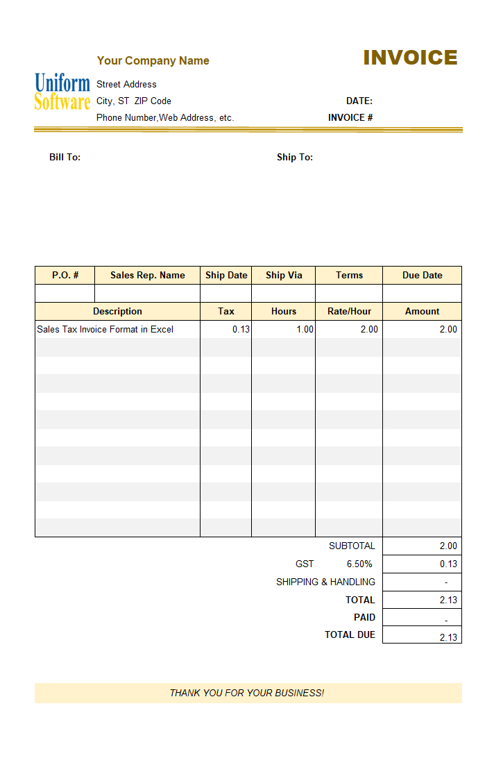 Thumbnail for Sales Tax Invoice Format in Excel