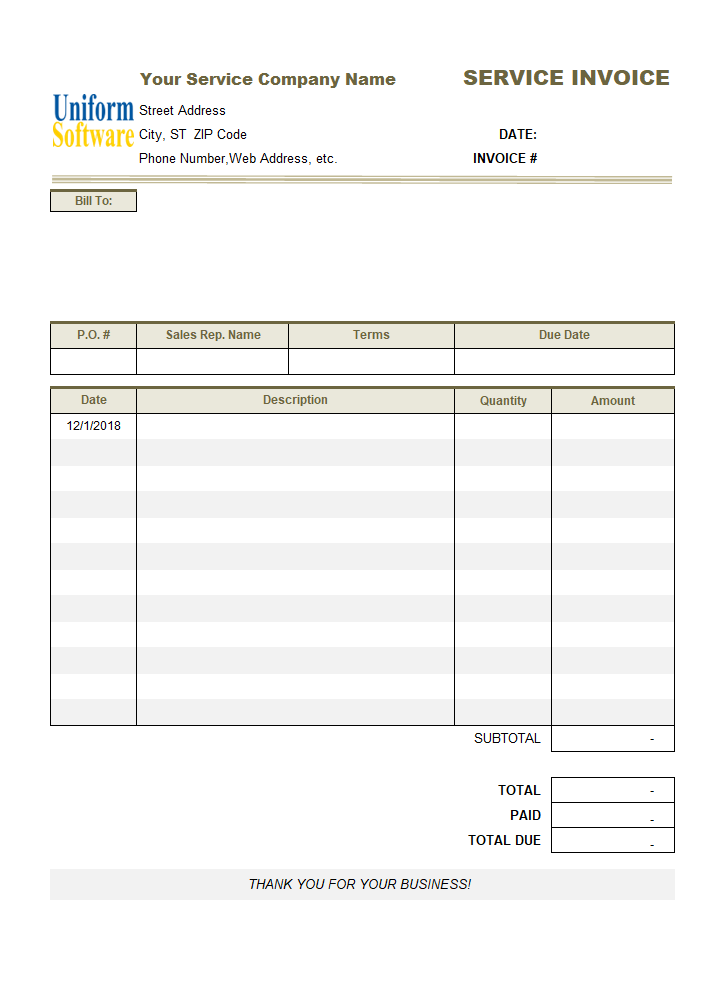 Thumbnail for Invoice with Date Column