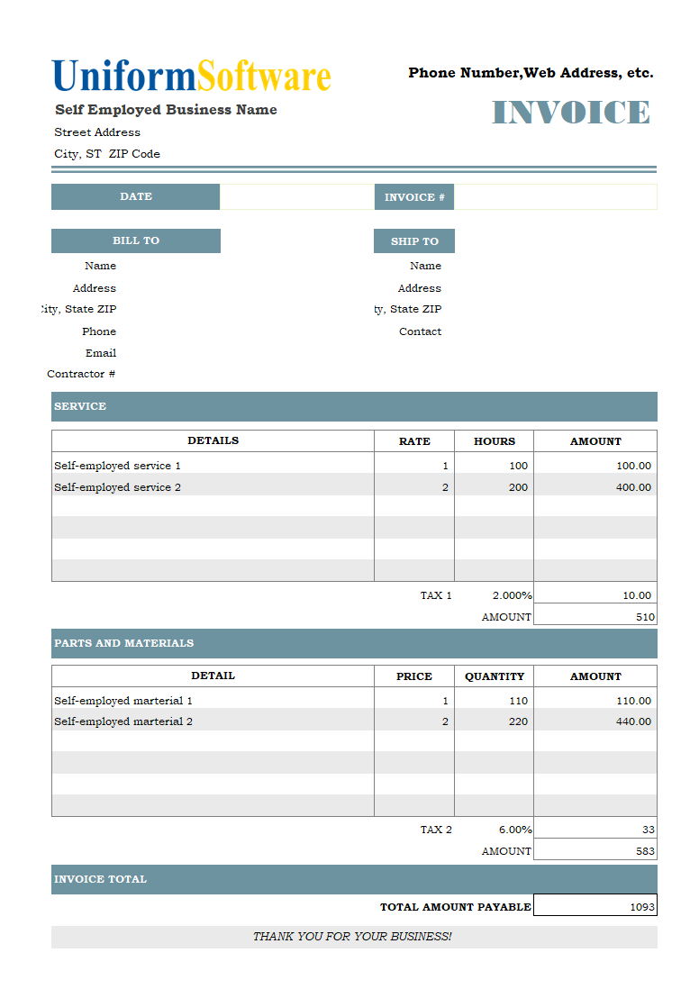 Thumbnail for Self Employed Invoice Template