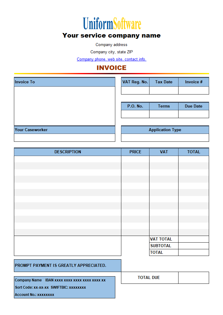 Invoice Form VAT UK
