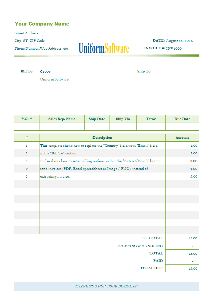 Invoicing Template to Email