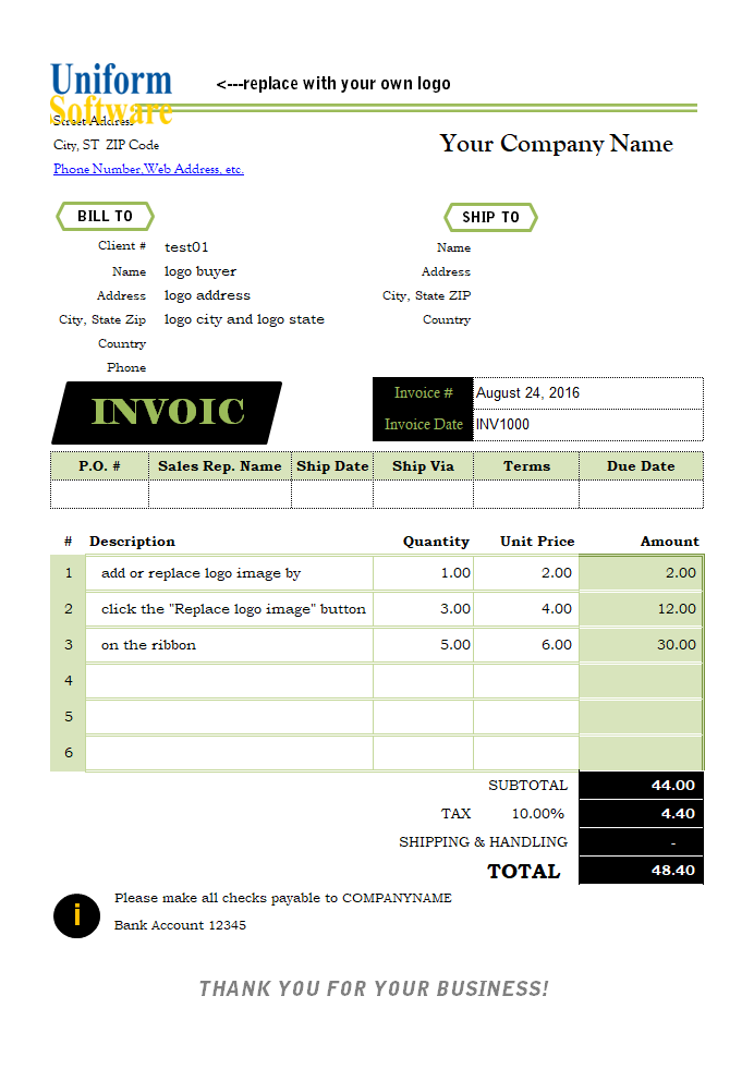 Invoicing Template with Logo Thumbnail