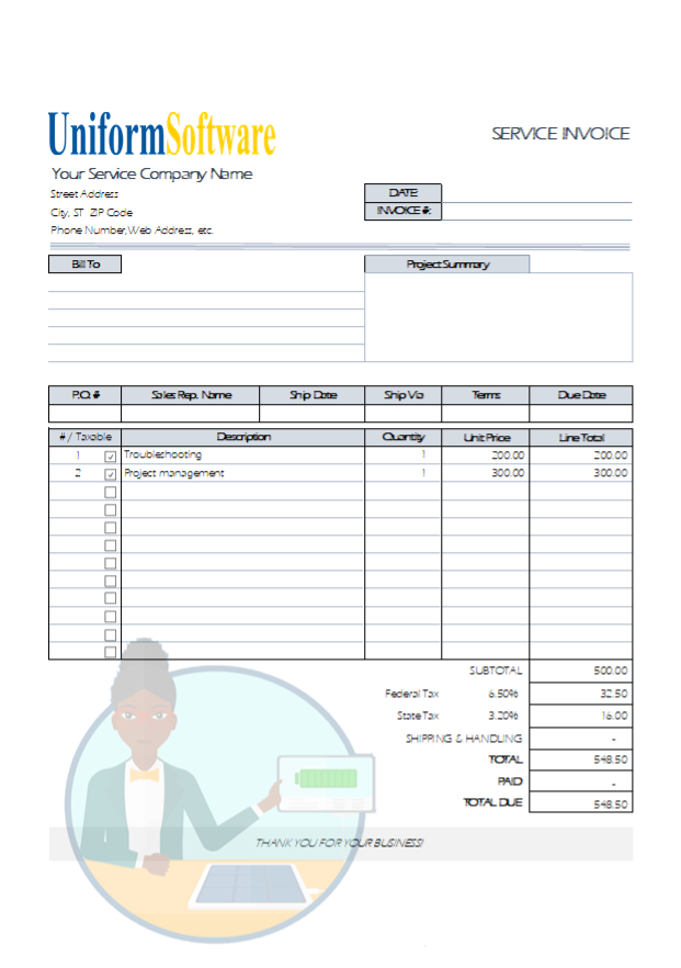 The screen shot for IT Support Invoice Sample