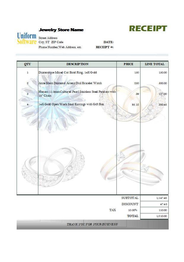 Jewelry Receipt Template Intended For Jewelry Invoice Template