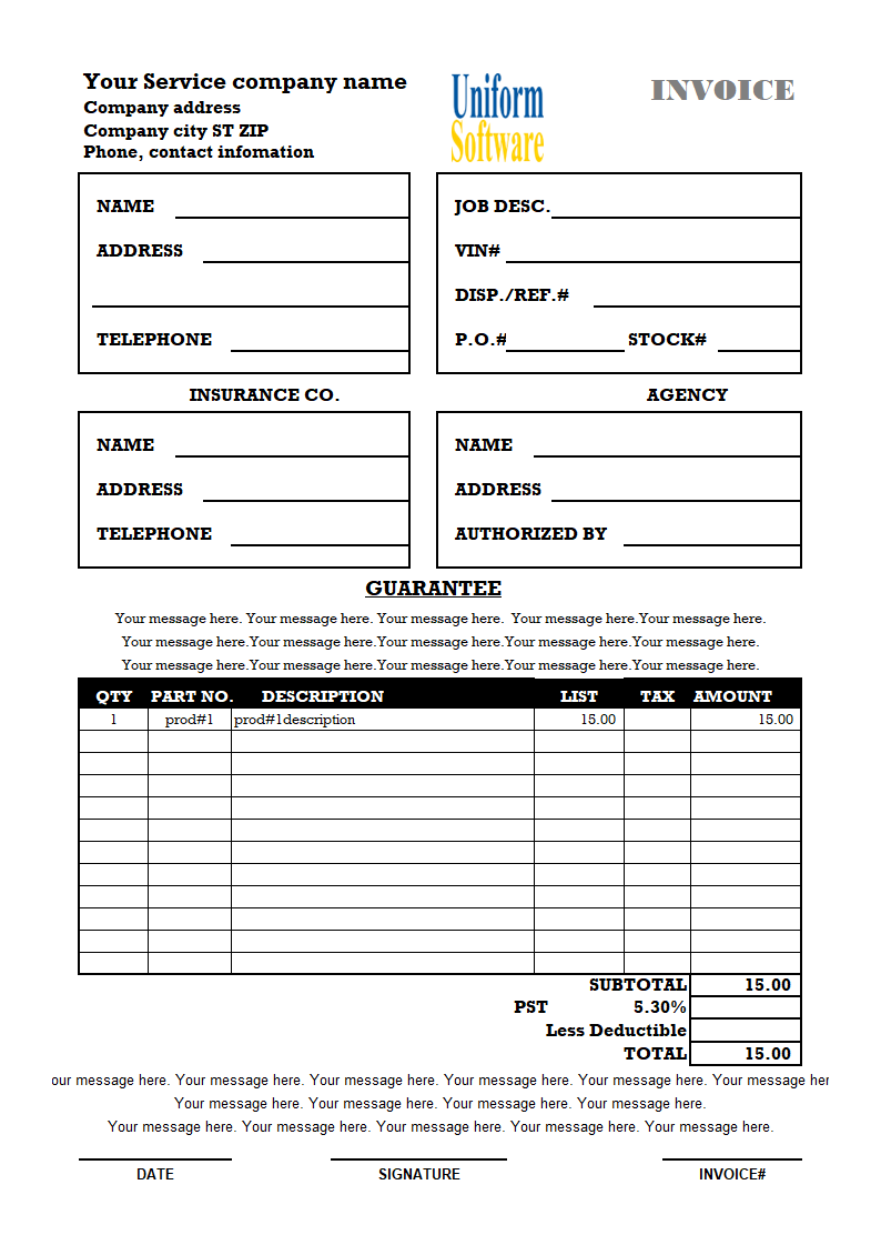 Thumbnail for Sample Format for Job Invoicing (Tax Column)