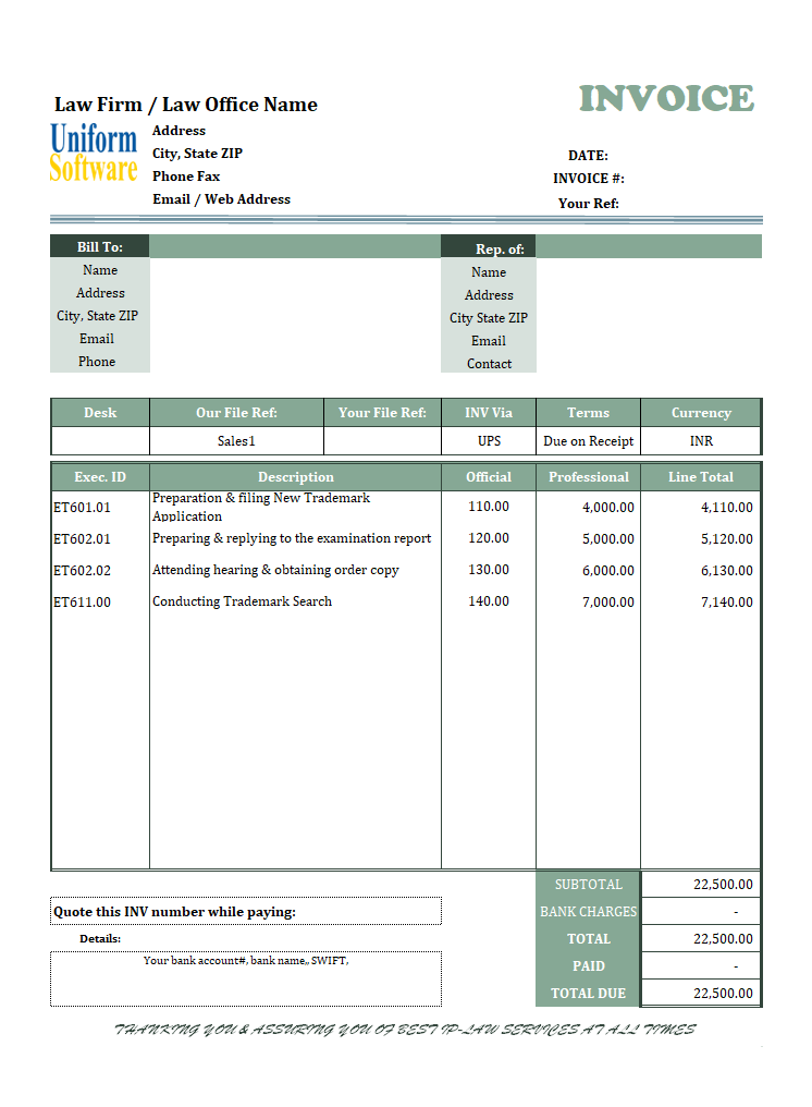 Law Firm Invoice Template Indian Inr Currency
