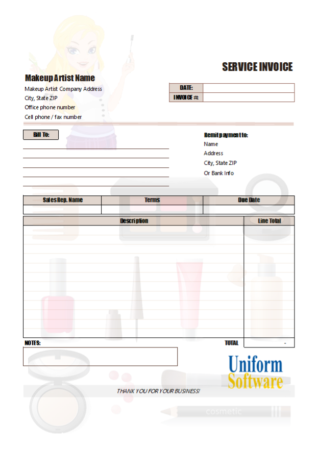Thumbnail for Makeup Artist Invoice Template