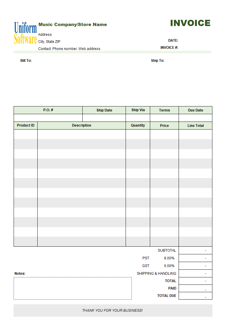 Music Store Invoice Template (Retail) (IMFE Edition)