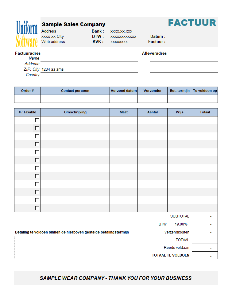 Netherlands Sales Invoice Template (IMFE Edition)