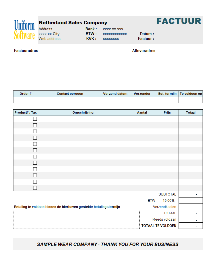 Netherlands Sales Invoice Template 2 (IMFE Edition)