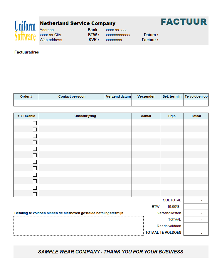 The screen shot for Netherlands Service Invoice Template 2