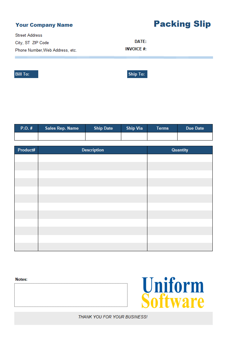 The screen shot for Packing List Template