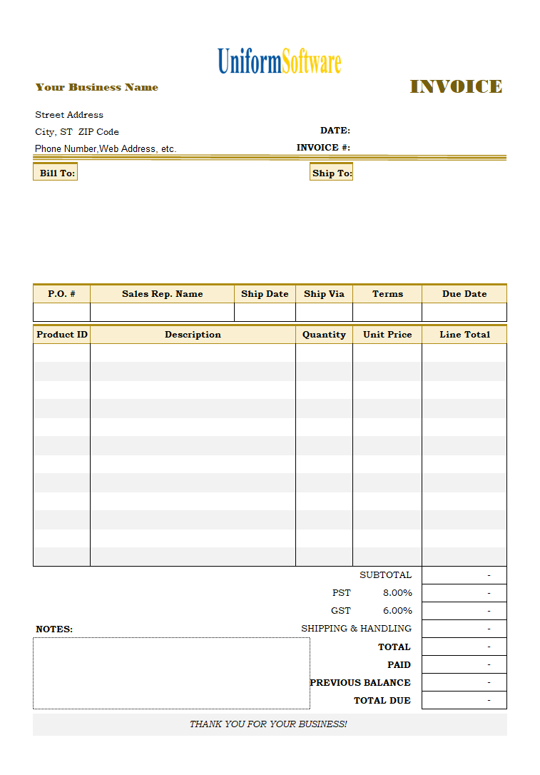 Payment Due Invoice Form