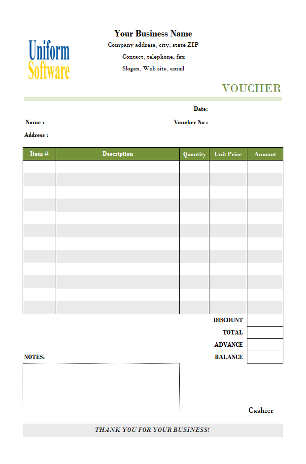 The screen shot for Payment Voucher Template for B5 Paper