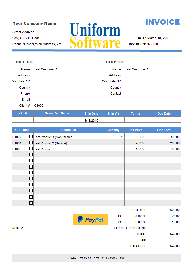 Thumbnail for PDF Invoice with PayPal Button