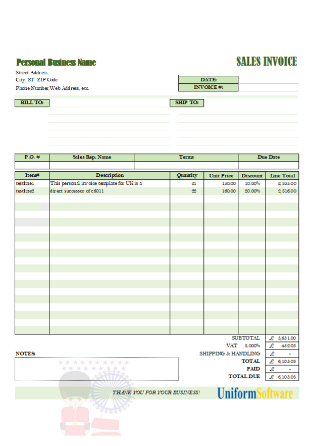 Personal Invoice Template for UK Thumbnail
