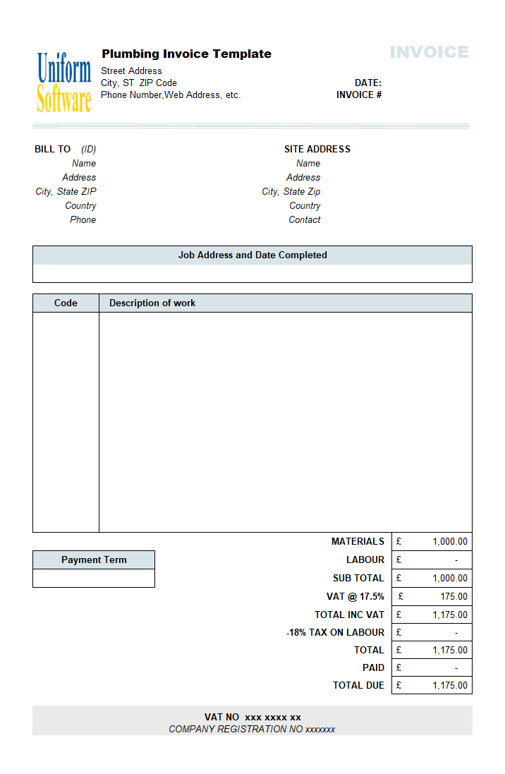 Plumbing Contractor Invoice Template (IMFE Edition)