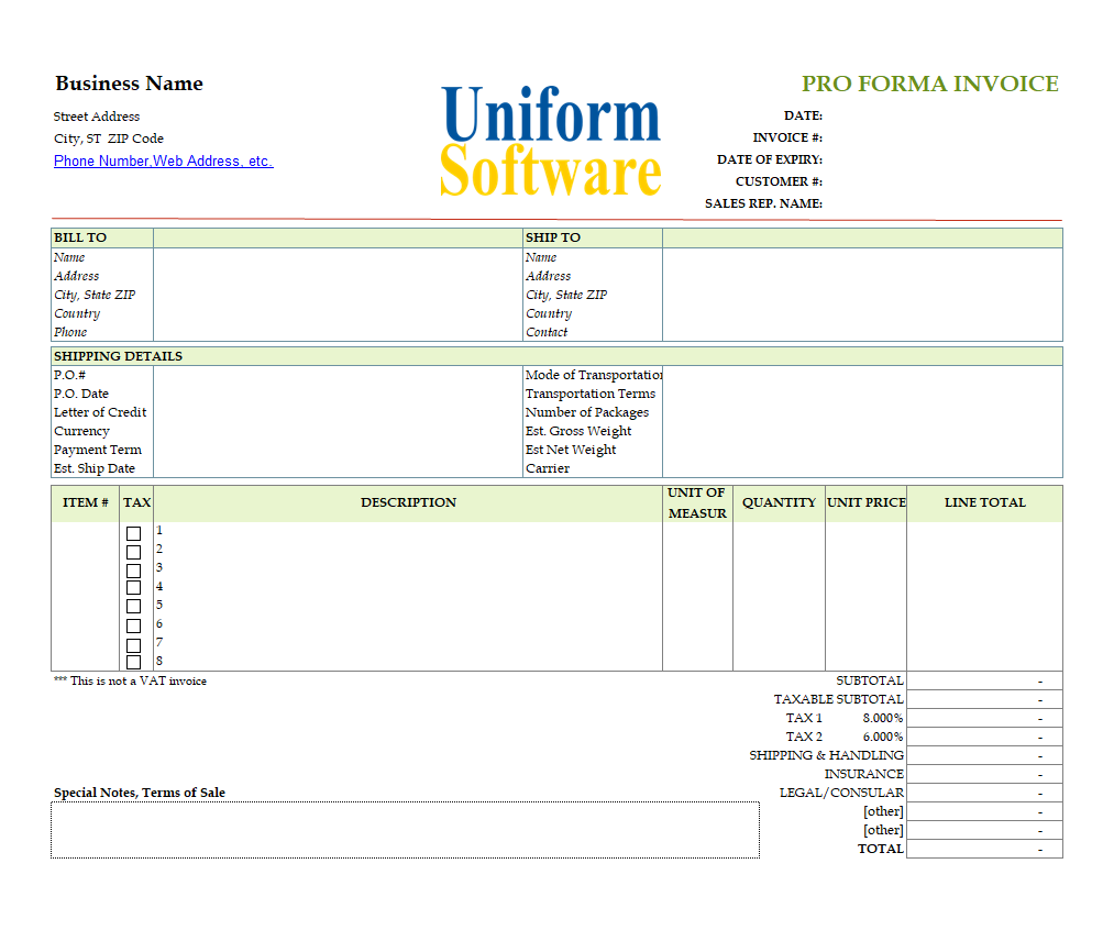 Proforma Invoice with Printable Earth Map Background (IMFE Edition)