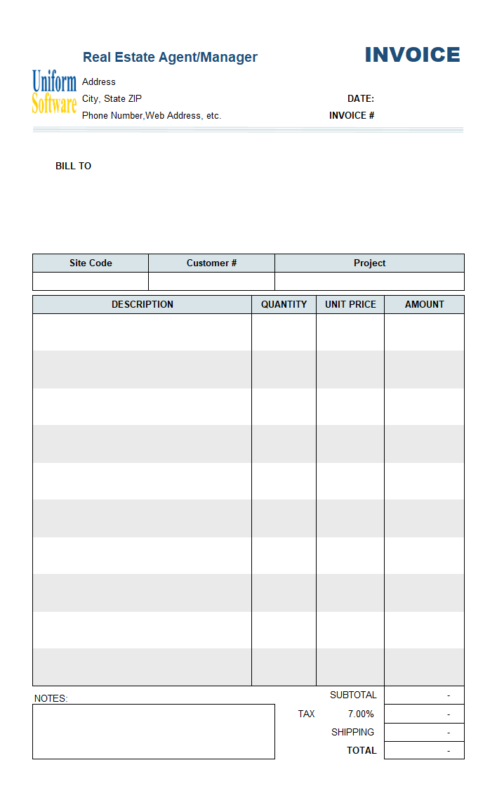 Real Estate Agent Invoice Template