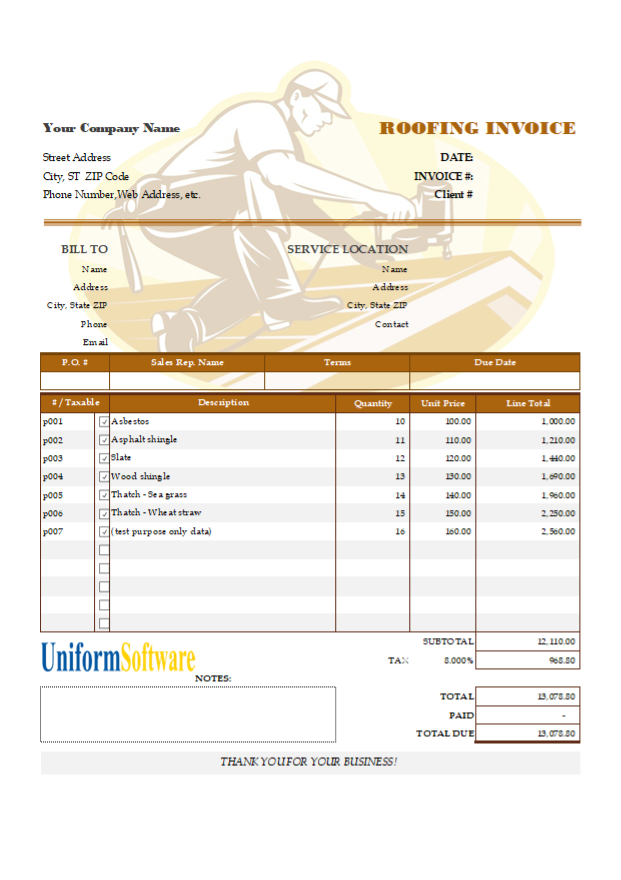 Invoicing Template for Roofing Service (IMFE Edition)