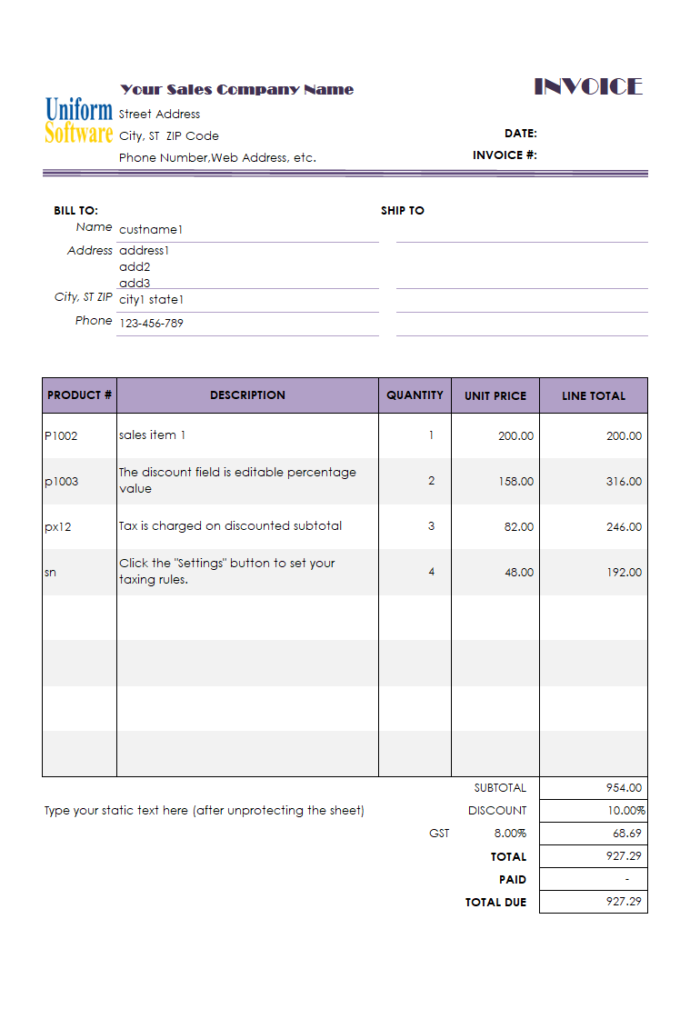 Sales Invoice Form with Discount Percentage
