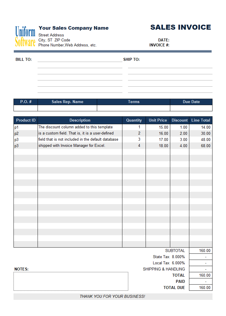 Sales Invoice Template with Discount Amount Column (IMFE Edition)