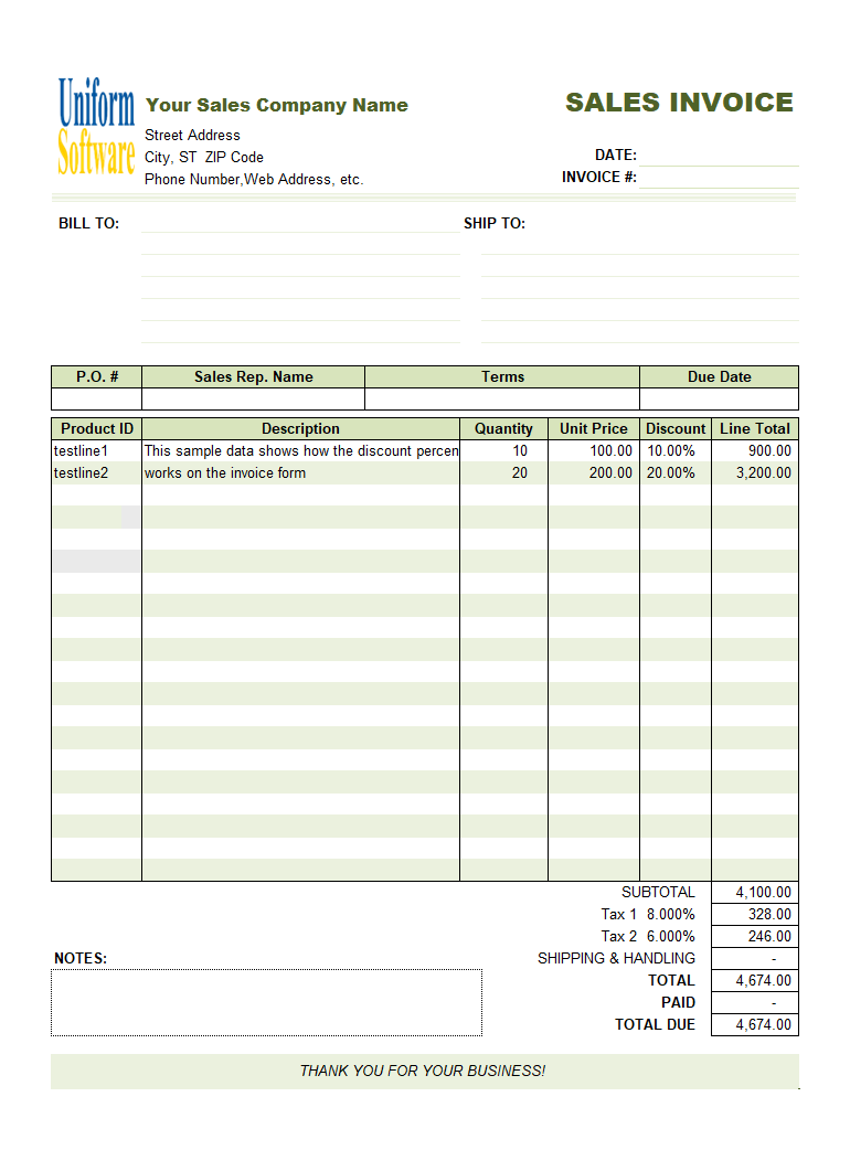 Sales Invoice Template with Discount Percentage Column (IMFE Edition)