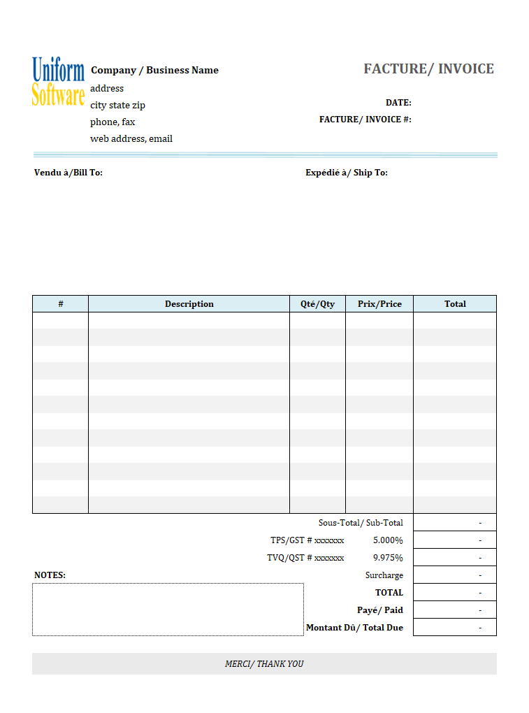 Basic Sales Invoice Template in French (IMFE Edition)