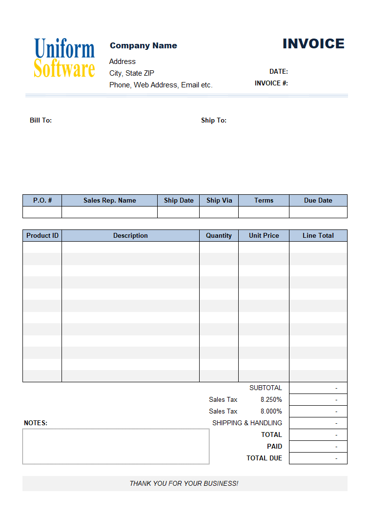 Sales Invoicing Template with Profit Calculation
