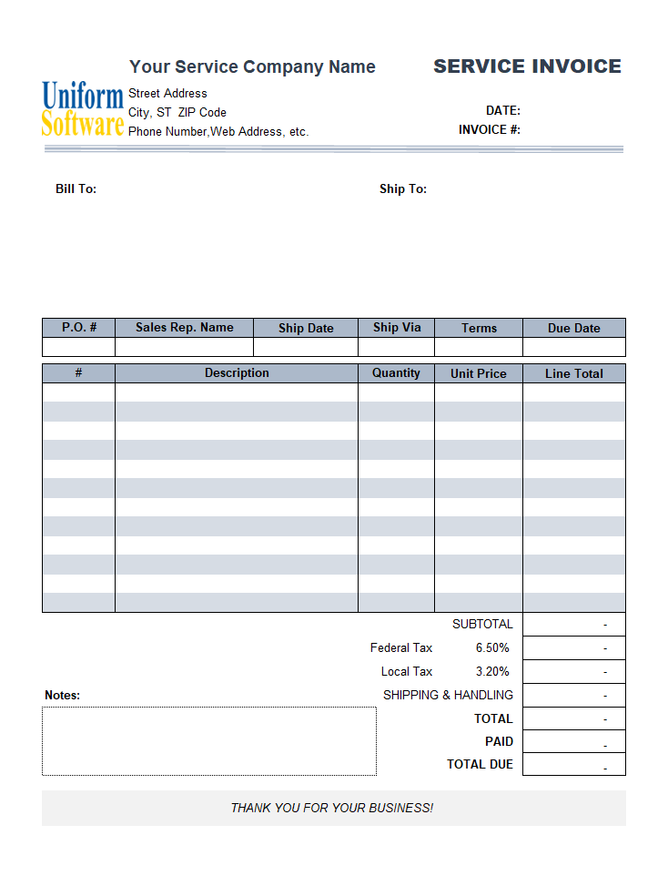 Sample Service Invoice Template: Using Line Number Instead of Item# (IMFE Edition)