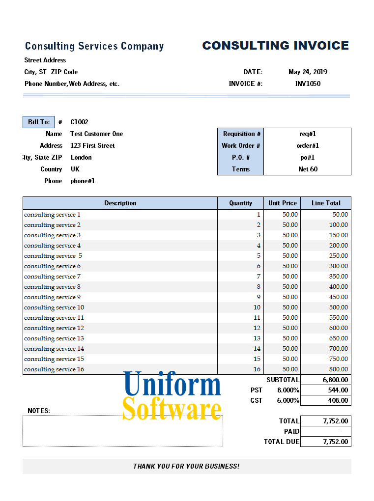 Thumbnail for Consulting Invoice Template (2nd Sample of Customization)