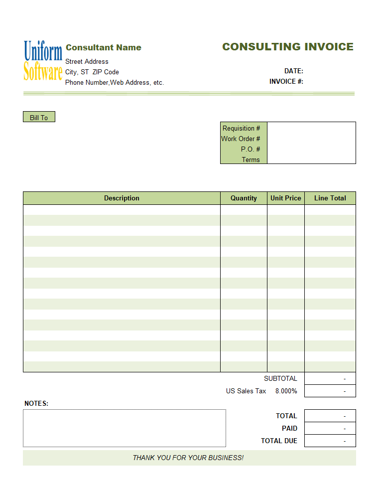 Thumbnail for Consulting Invoice Template (3rd Sample - One Tax)