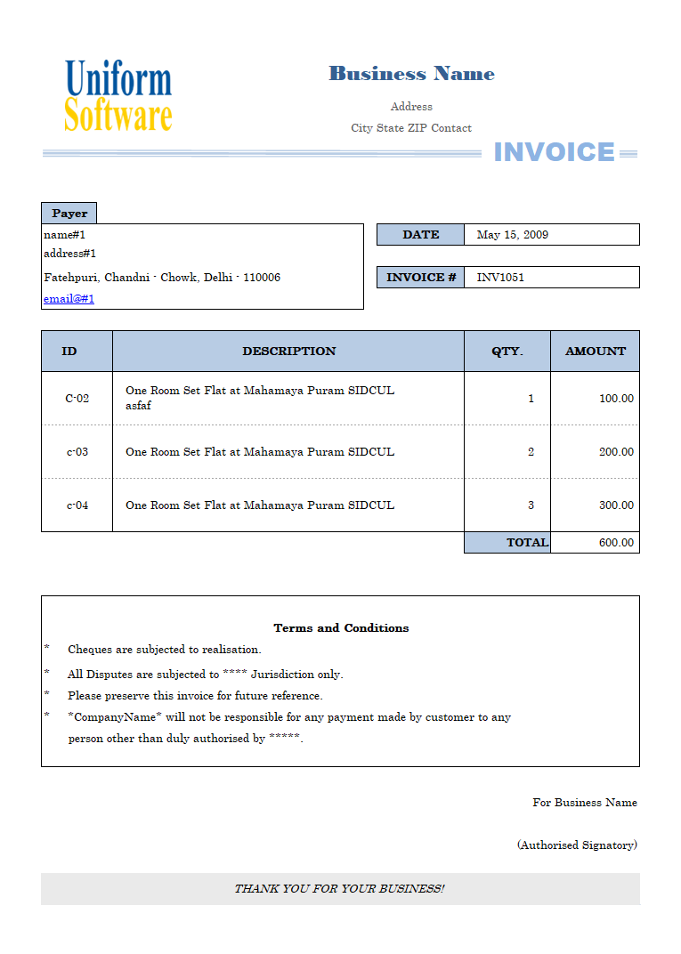 Thumbnail for Sample Invoice Template
