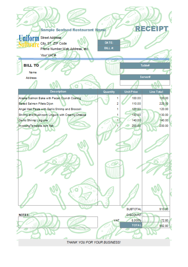 Receipt Sample for Seafood Restaurant (IMFE Edition)