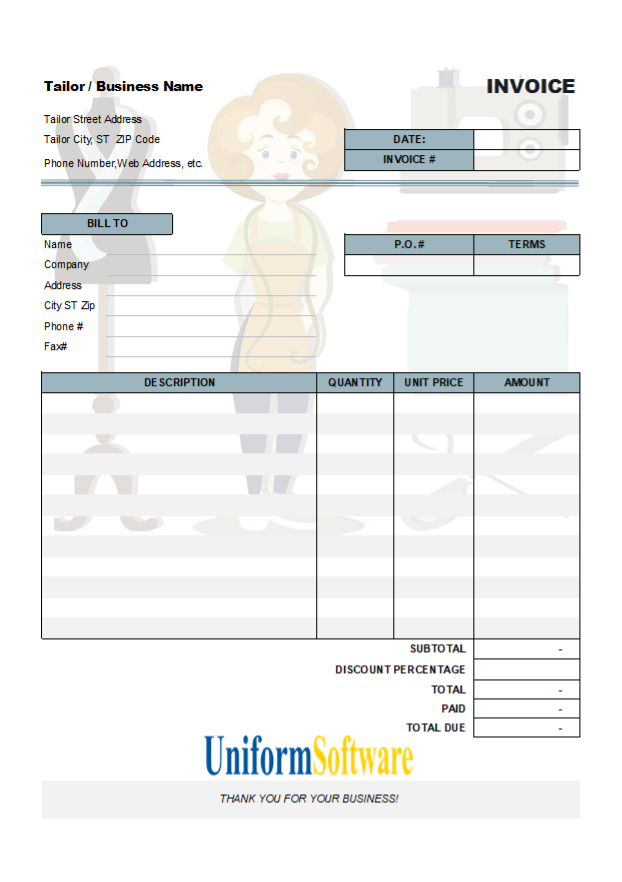 Seamstress Invoice Format