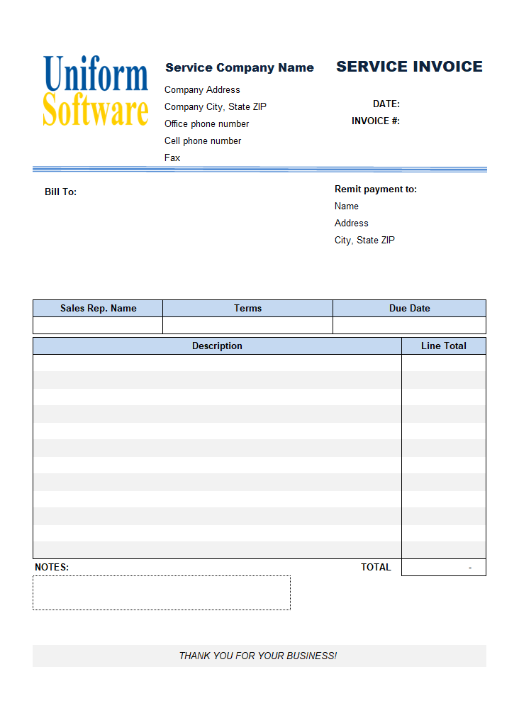 Service Billing Template with Payment Advice