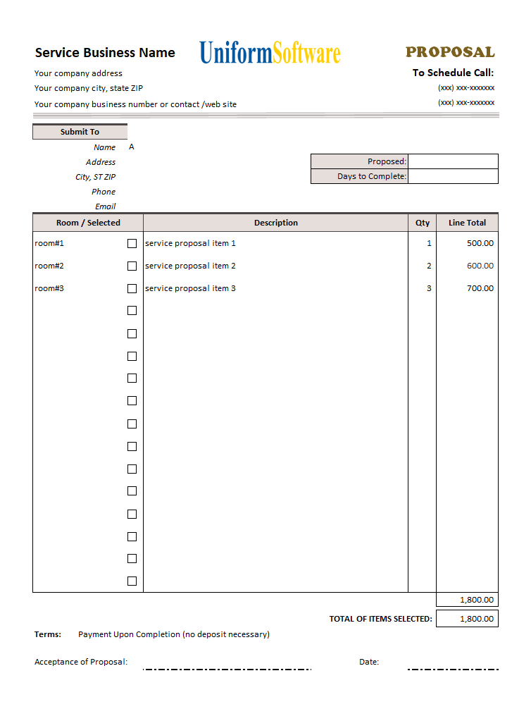 Service Proposal Template with Checkbox Column