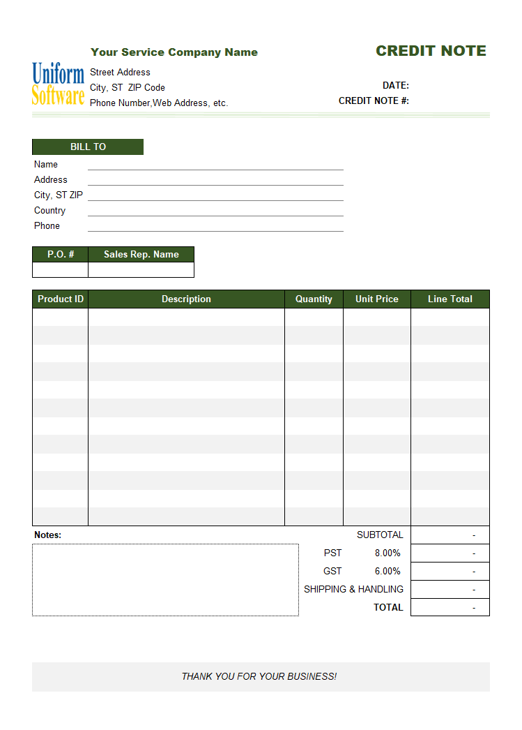 Service Credit Note Template (IMFE Edition)