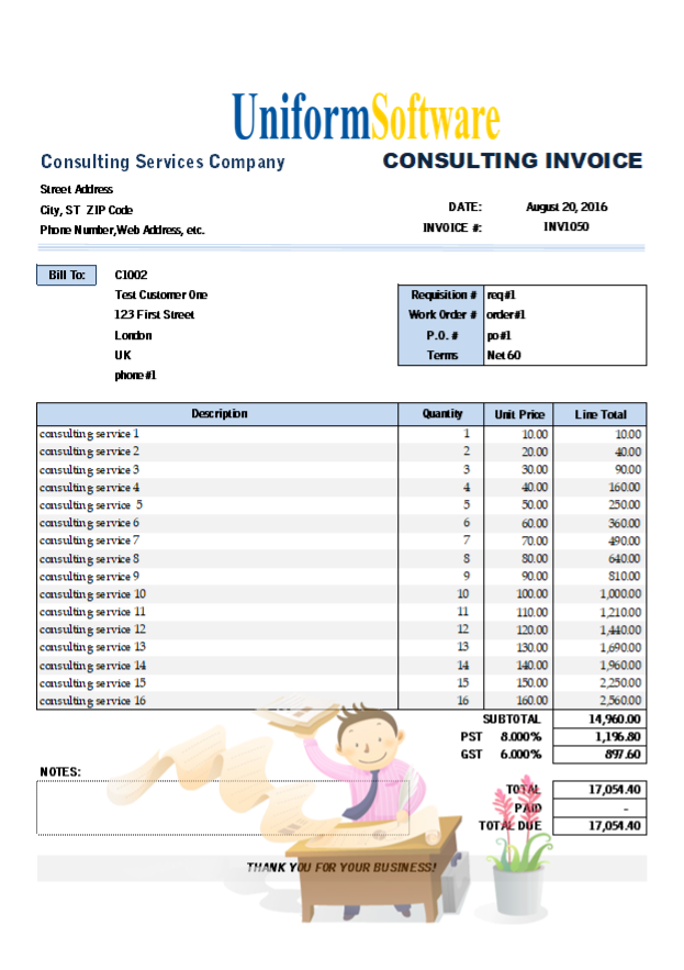 Simple Consulting Billing Template with Printable Background Image