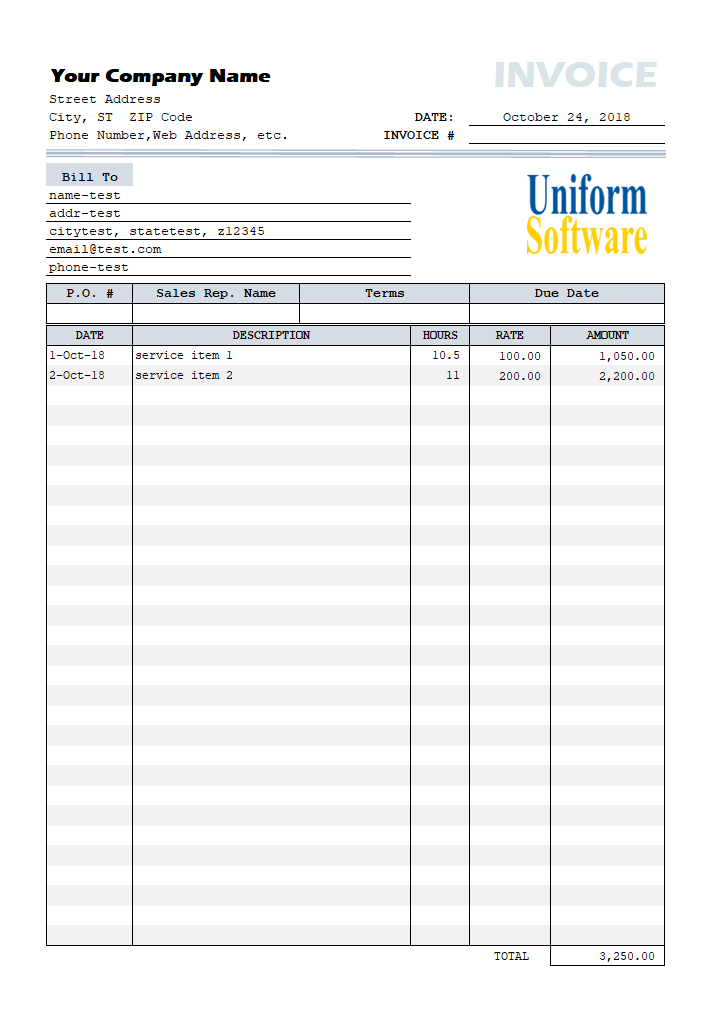Simple Hourly Rate Service Invoice with Date Column (IMFE Edition)