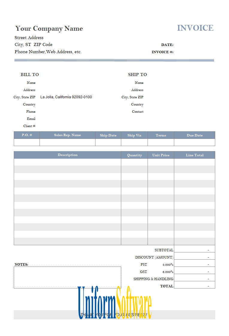 Simple Invoice Template - Separate City State ZIP