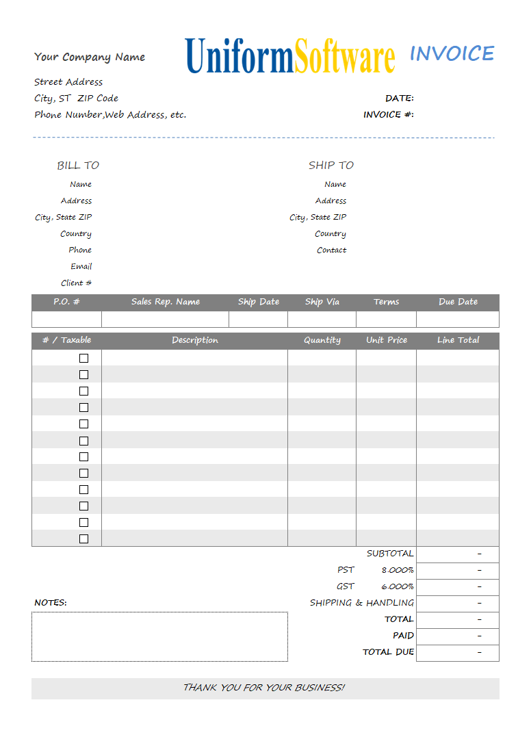 Simple Invoice Sample - Using Segoe Print Font