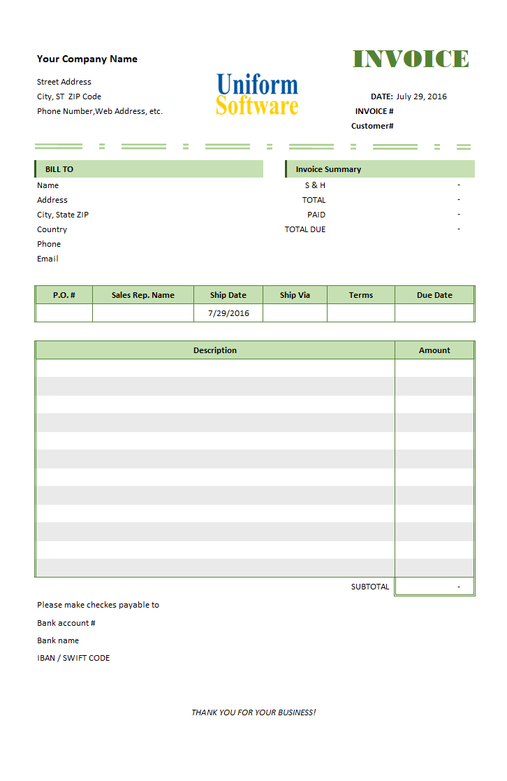 The screen shot for Simple Service Bill with Pleased Customer Image