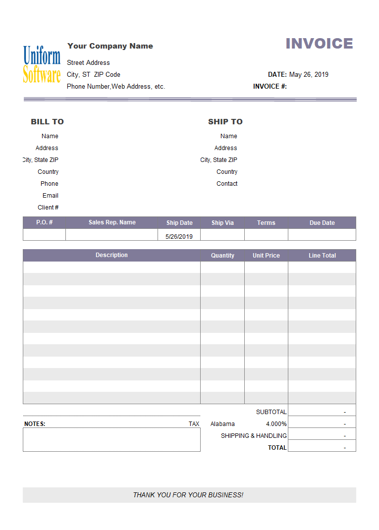 Thumbnail for Simple Tax Invoice Sample with Tax Rate List